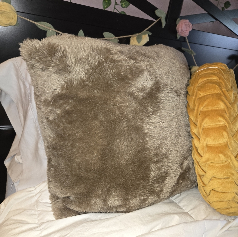 Magaschoni Tan Faux Fur Accent Pillow